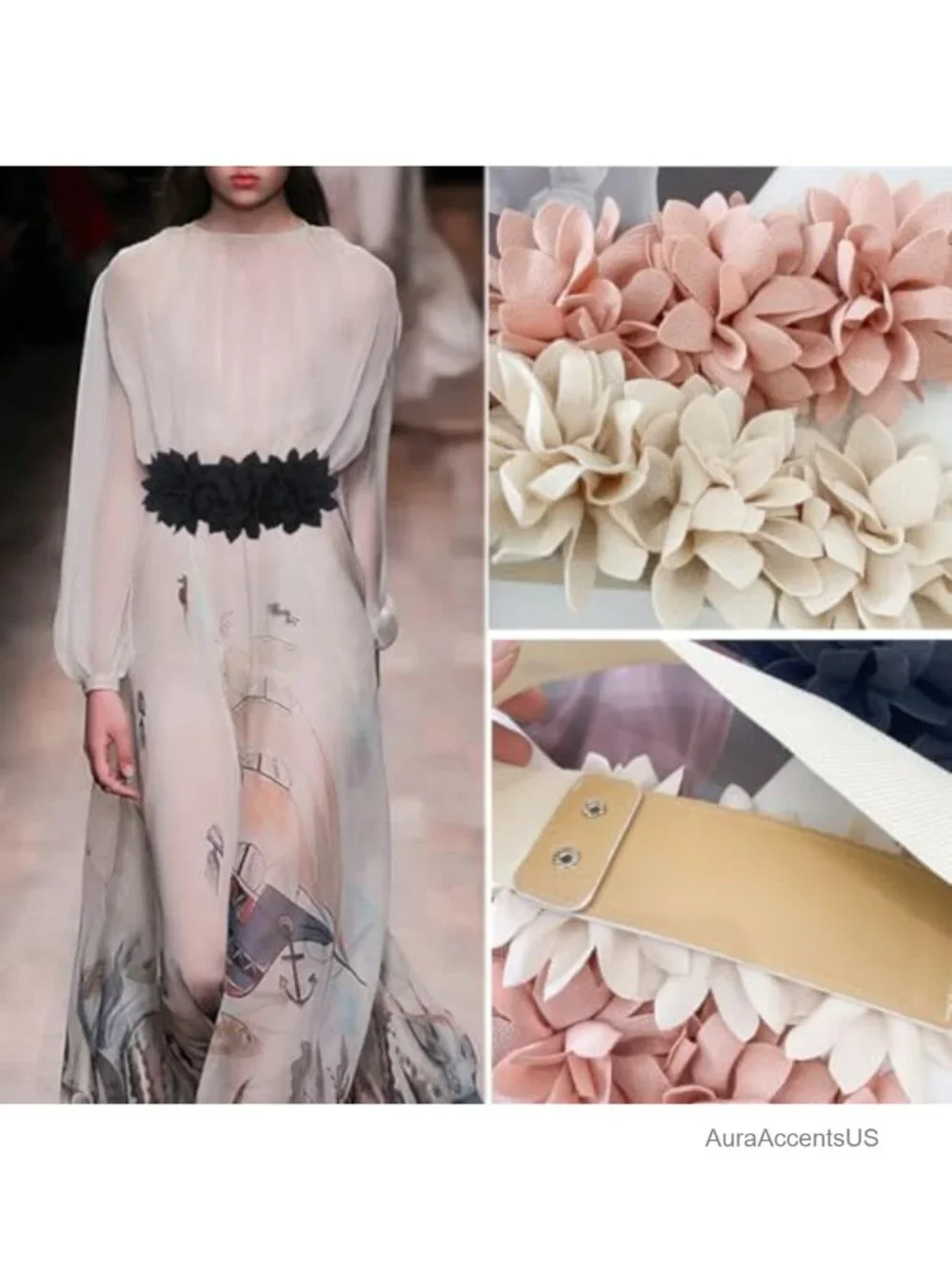 Womens Floral Bow Wide Elastic Waist Stretch Cinch Belt Faux Leather